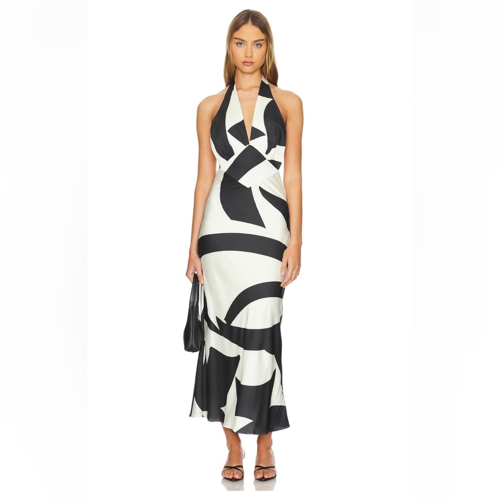 Bardot Citron Midi Dress in Black & Ivory